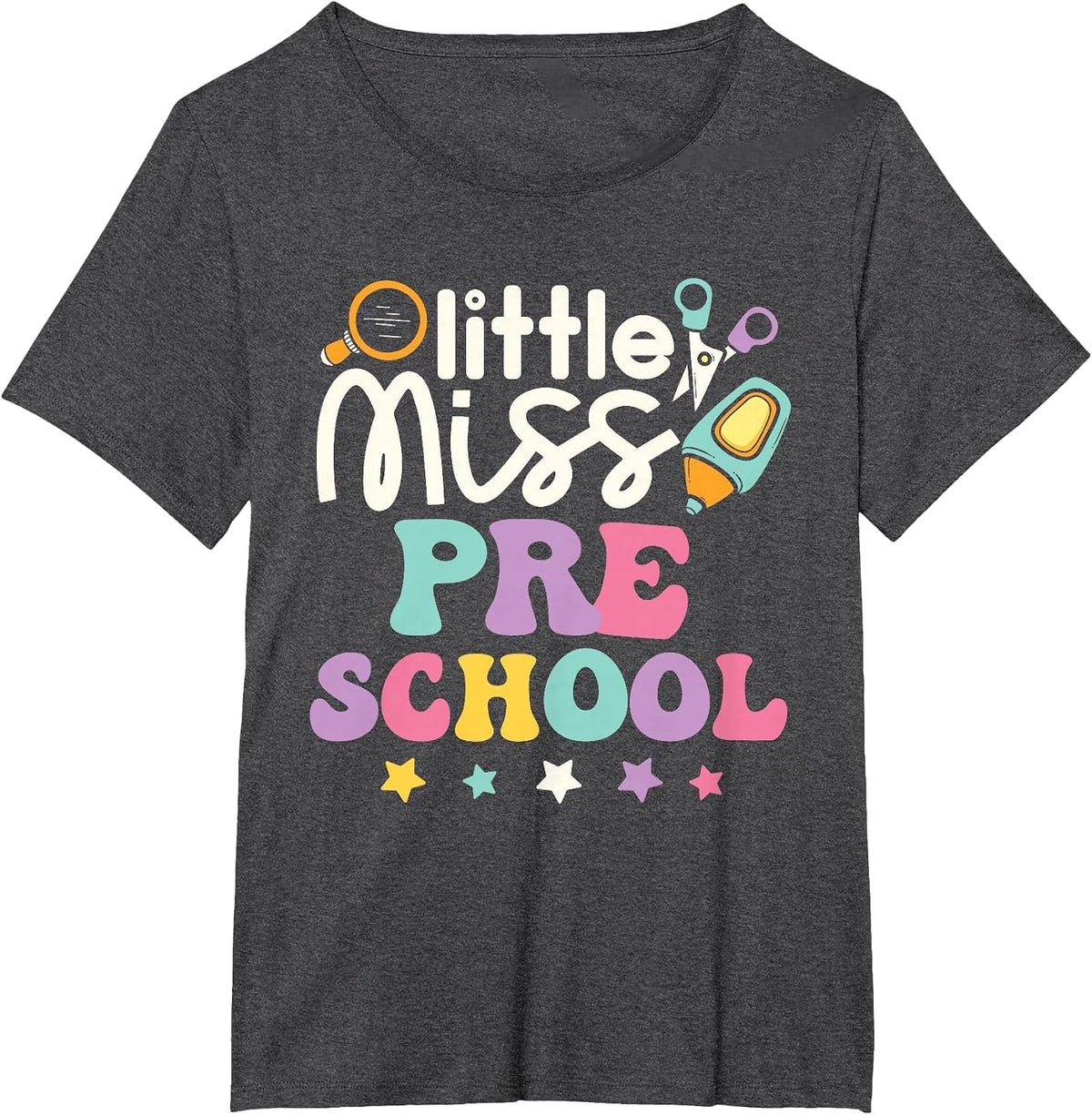 Little Miss Preschool Pre-K First Day Back to School Girls T-Shirt - Dark Heather Grey