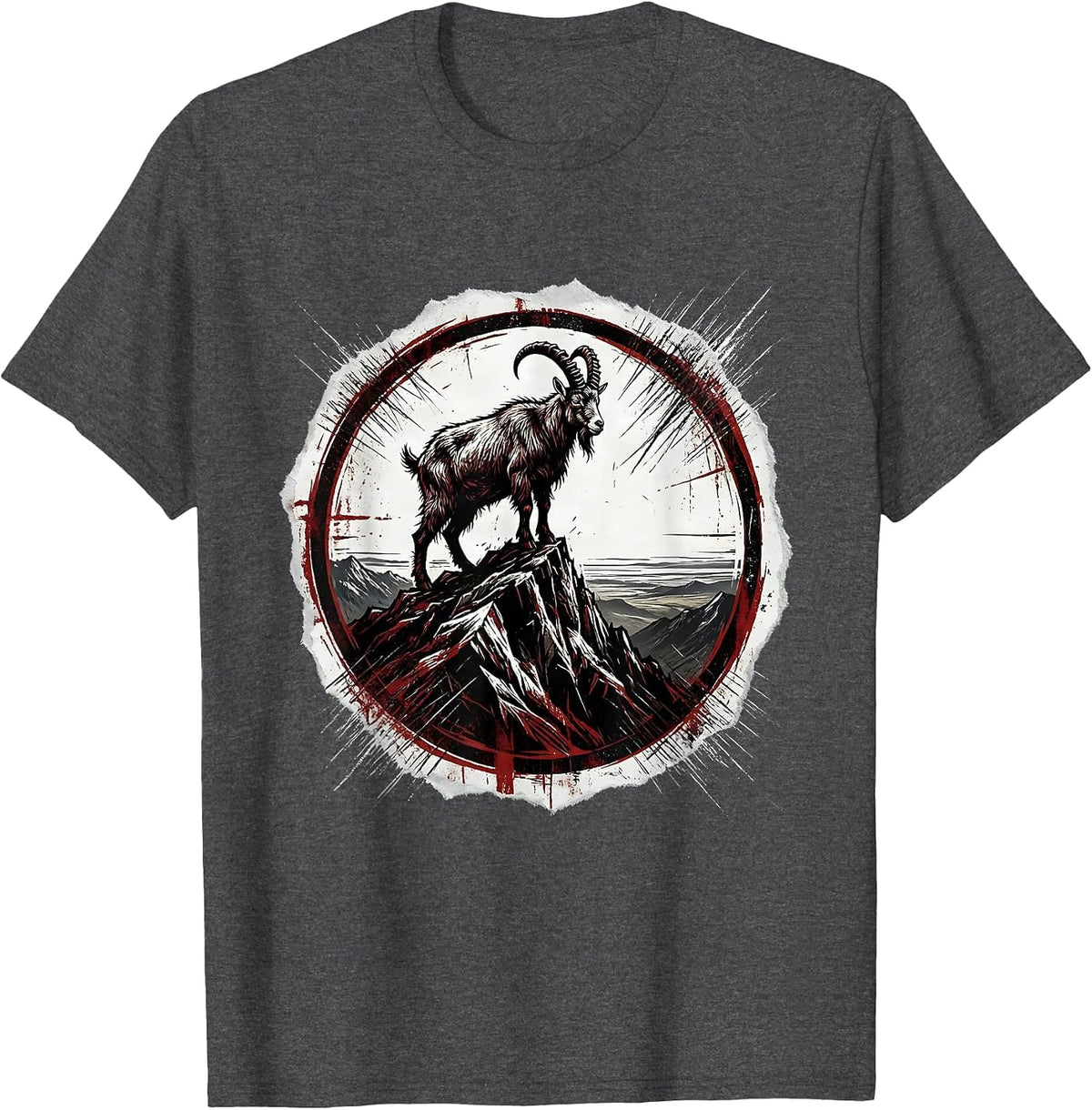 Men's Goat on Mountaintop Staring Into the Distance T-Shirt - Dark Heather Grey