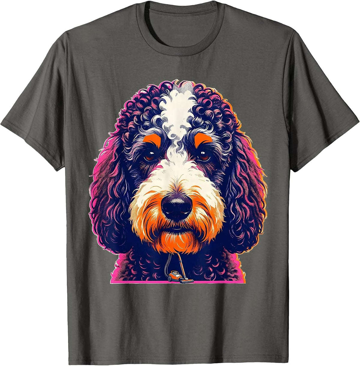 Bernedoodle Risograph Humor Dog Mom Dog Dad T-Shirt - Asphalt Grey