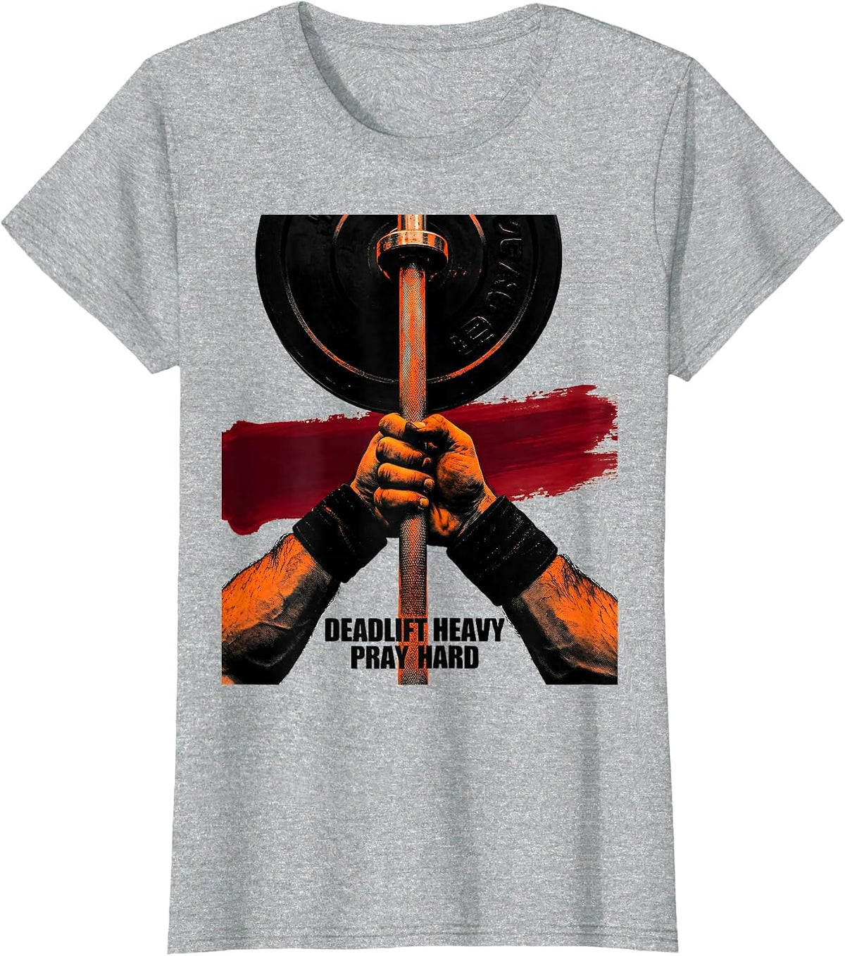 Deadlift Heavy Pray Hard Christian Gym Faith Motivation T-Shirt - Heather Grey