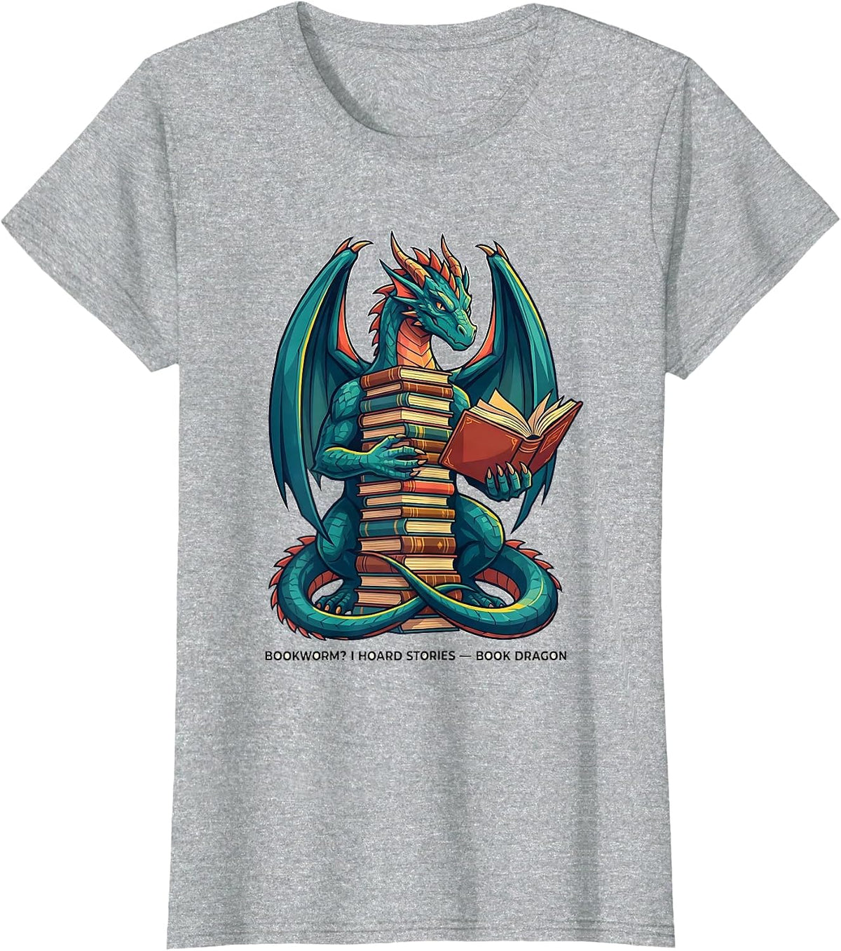 Women's Bookworm? I Hoard Stories Book Dragon Funny Fantasy Book T-Shirt - Heather Grey