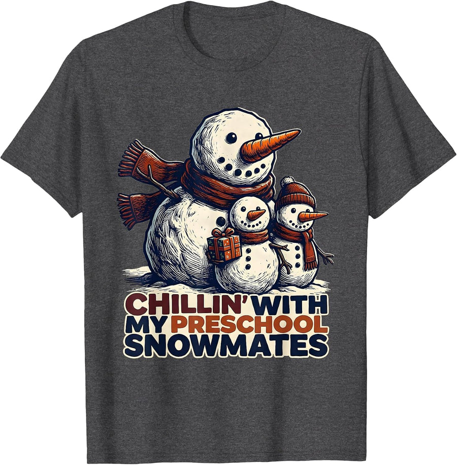 Men's Chillin With My Preschool Snowmates Funny Teacher Christmas T-Shirt - Dark Heather Grey