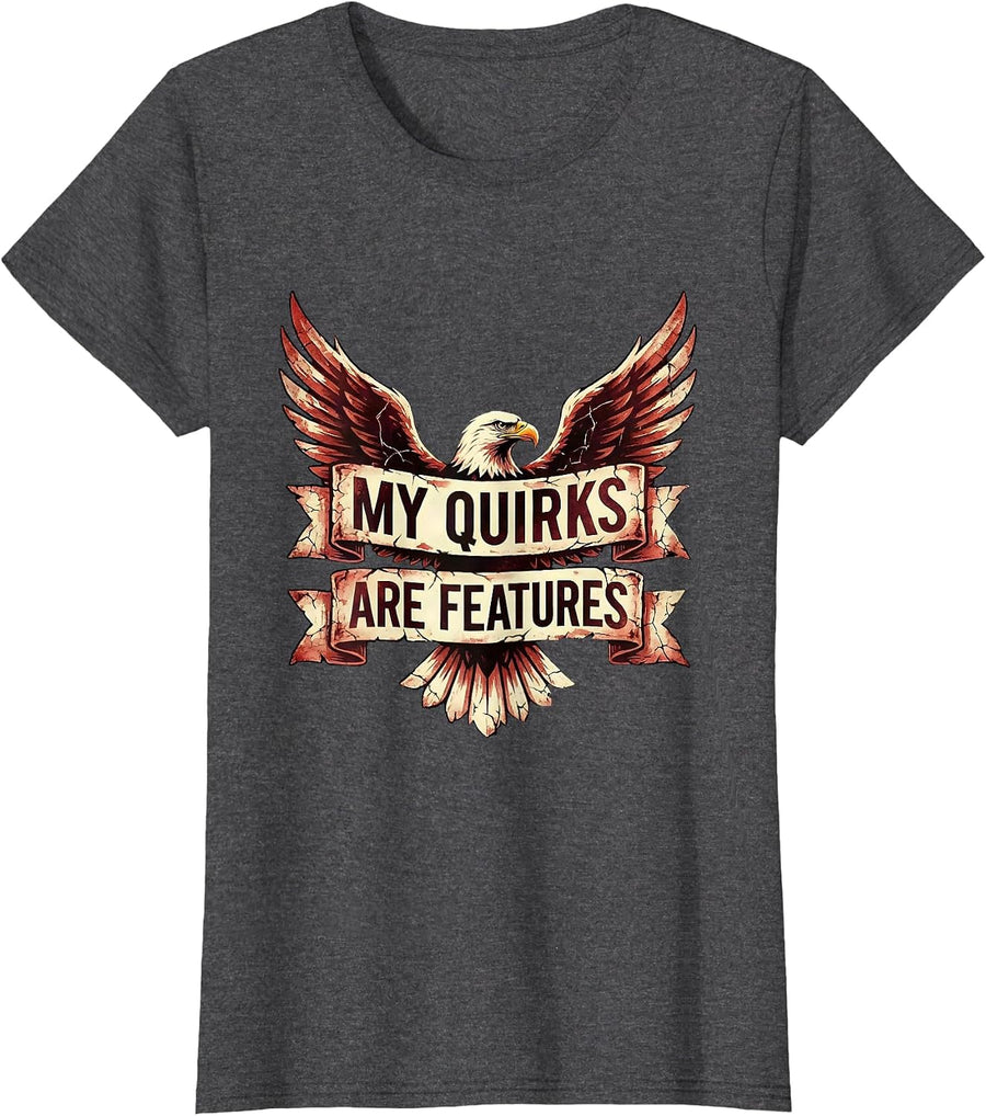 Women's My Quirks Are Features Neurodiversity Design T-Shirt - Dark Heather Grey