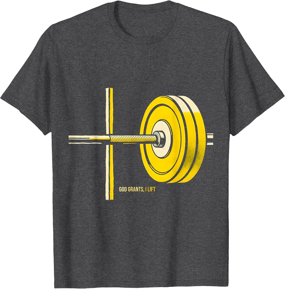 Men's God Grants I Lift Funny Christian Weightlifting Gym Humor T-Shirt - Dark Heather Grey
