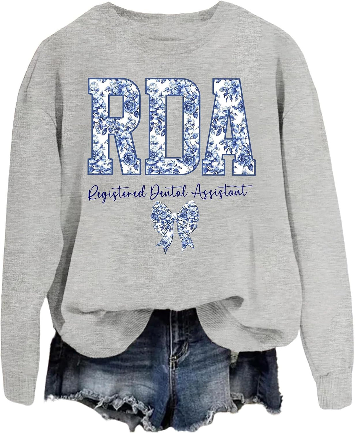 SAUIVD RDA Registered Dental Assistant Sweatshirt for Women Flower Dental Shirt Dentist Gifts Long Sleeve Pullover Tops -