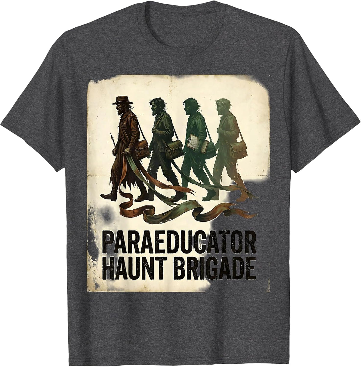Paraeducator Haunt Brigade Vintage Ghost Paraeducator T-Shirt - Dark Heather Grey
