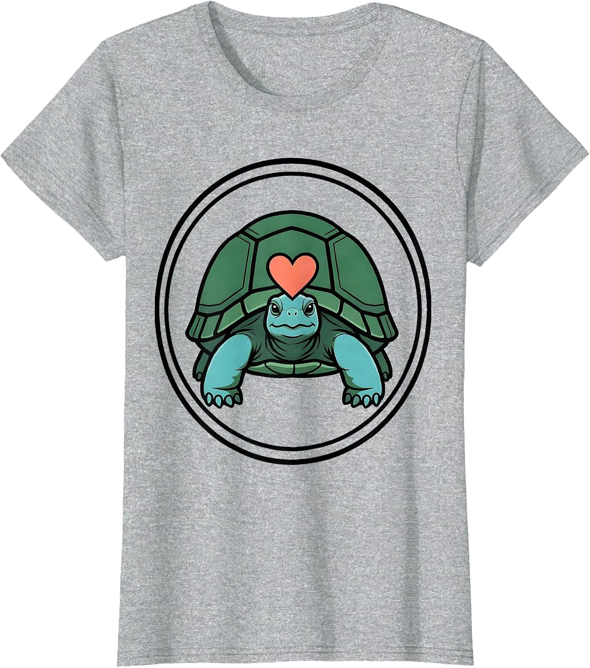Calm Tortoise Heart Shape Circle Badge Kids Animal Lover T-Shirt - Heather Grey