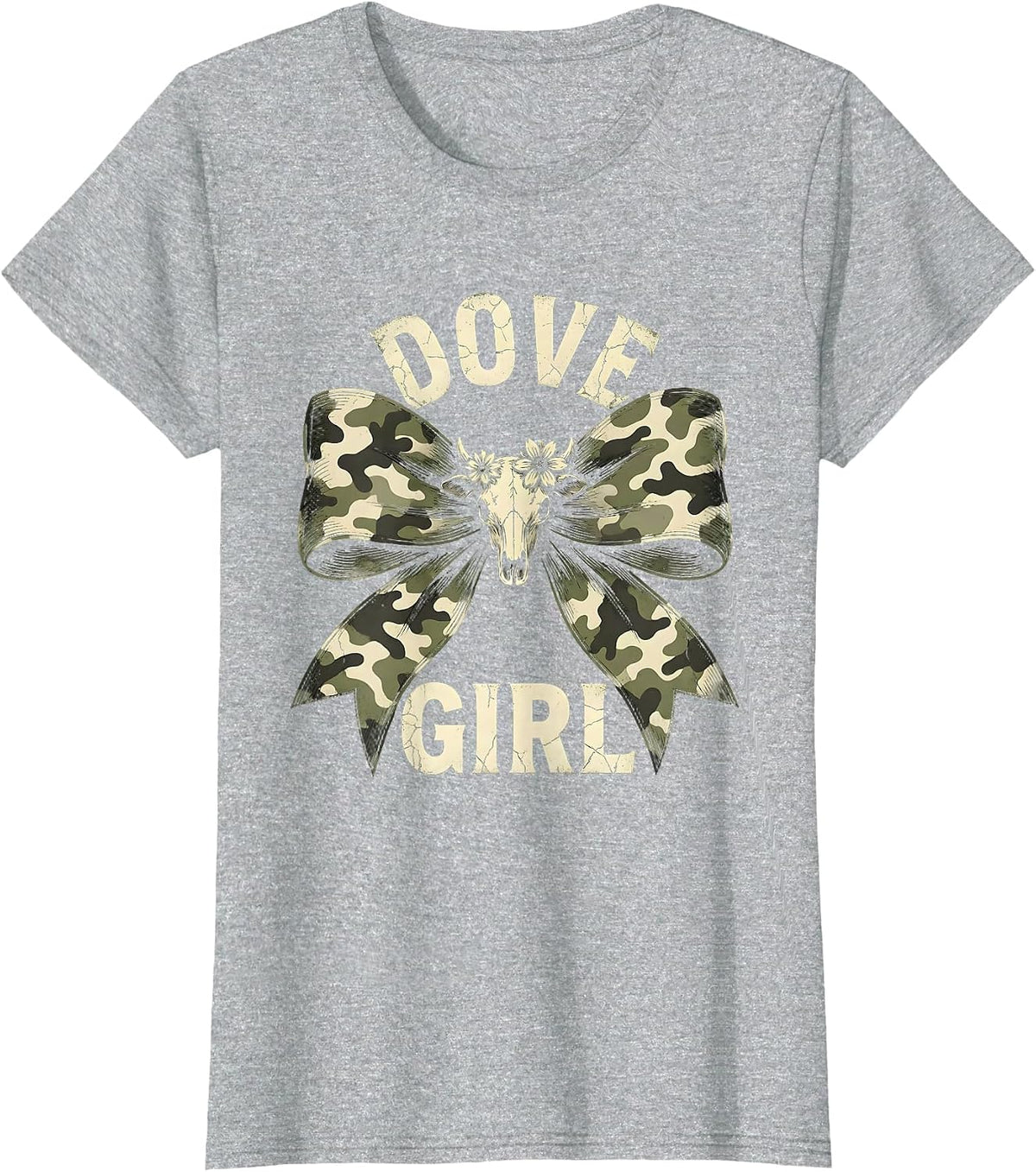 Dove Girl Boho Western Camo Coquette Bow Hunting Ol Lady T-Shirt - Heather Grey