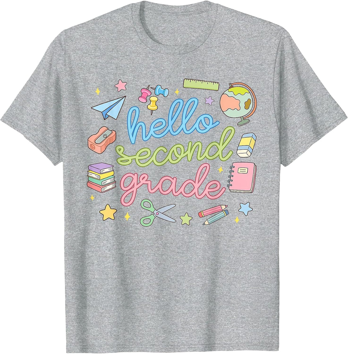 Back to School First Day Hello Second 2nd Grade Teacher Girl T-Shirt - Heather Grey