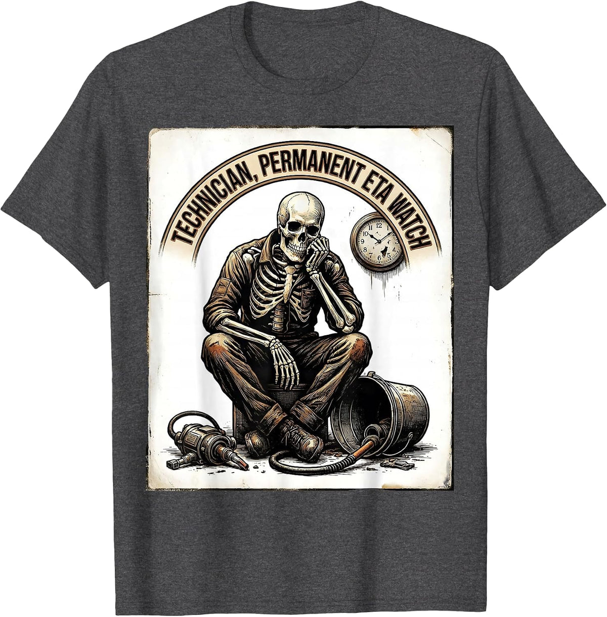 Men's Technician Permanent ETA Watch Funny Mechanic Skeleton Auto T-Shirt - Dark Heather Grey