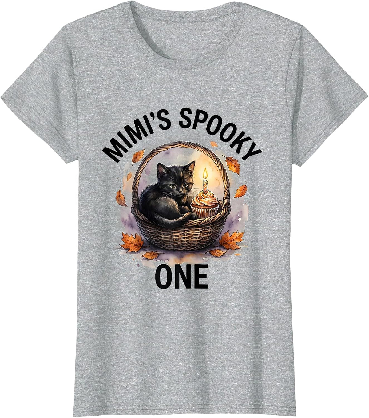 Women's Mimi's Spooky One Watercolor Halloween Birthday Baby First T-Shirt - Heather Grey