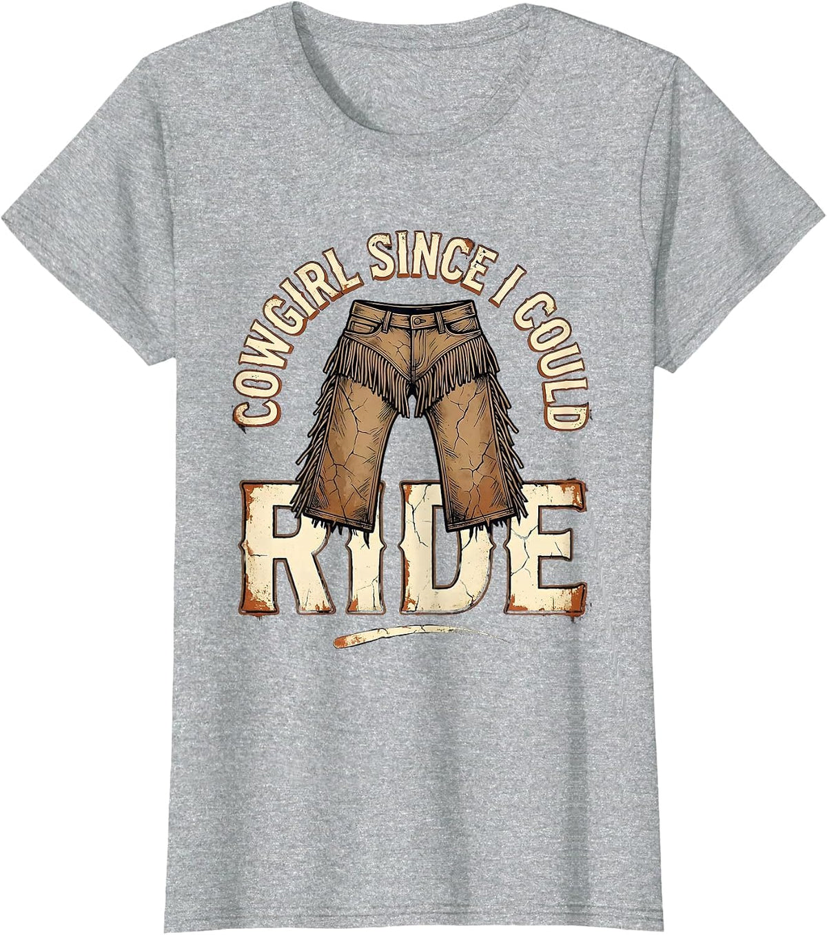 Cowgirl Since I Could Ride Distressed Vintage Western Rodeo T-Shirt - Heather Grey