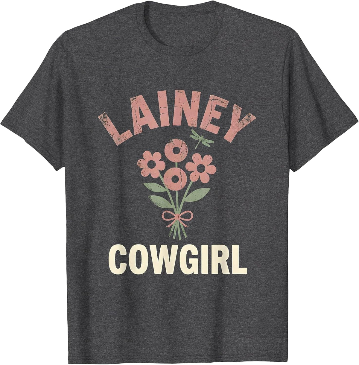Lainey Cowgirl Floral Boho Western Name Gift for Girls T-Shirt - Dark Heather Grey