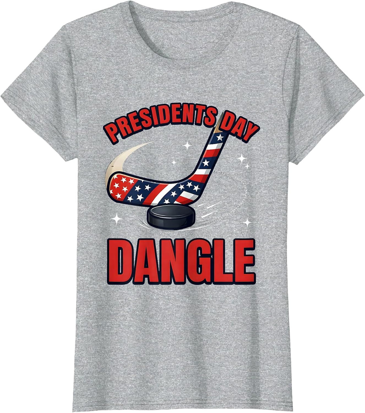 Women's Presidents Day Dangle Cartoon Hockey Player Tournament T-Shirt - Heather Grey