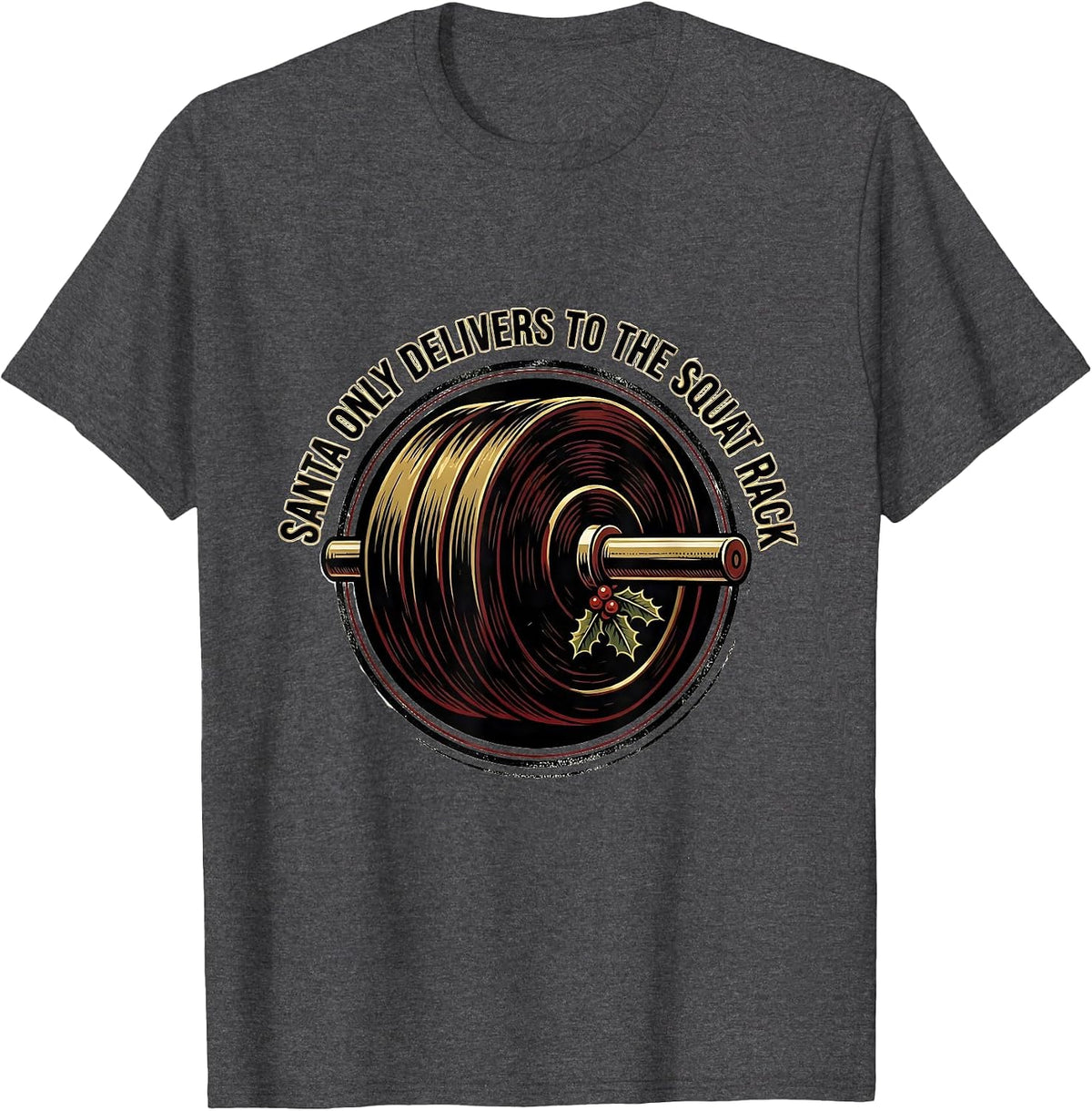 Men's Santa Only Delivers To The Squat Rack Funny Gym Christmas T-Shirt - Dark Heather Grey