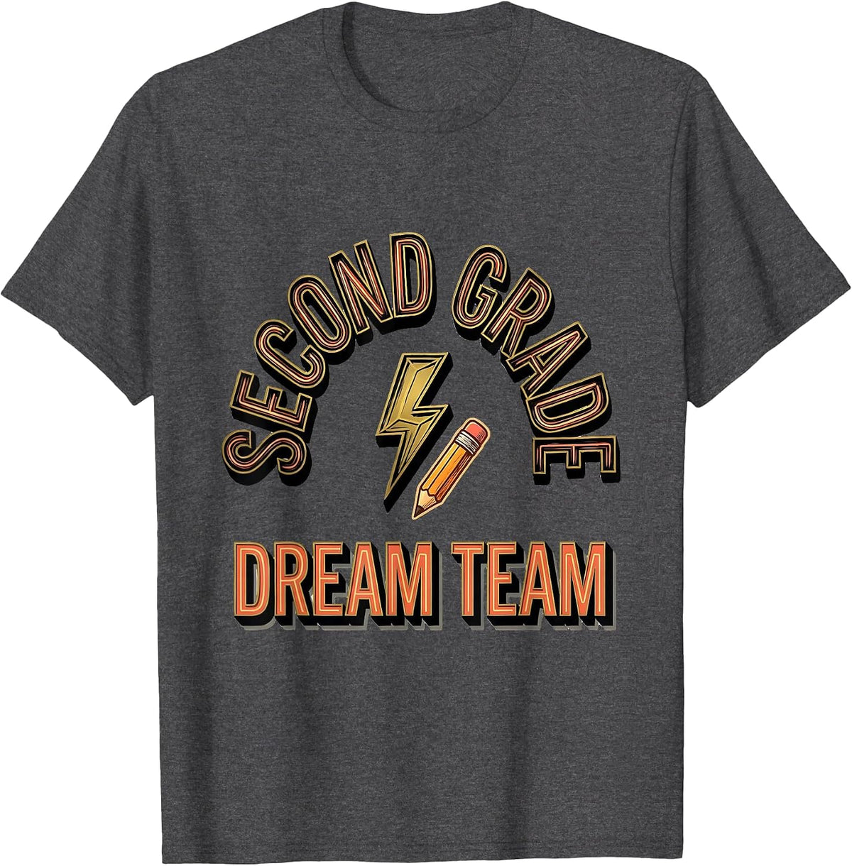 Second Grade Dream Team Retro Teacher Back To School T-Shirt - Dark Heather Grey