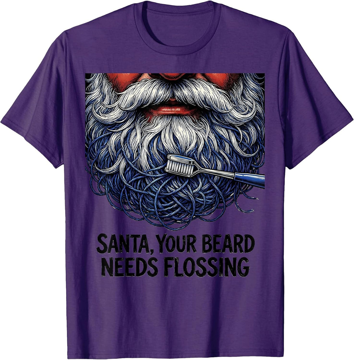 Men's Santa Your Beard Needs Flossing Funny Dentist Dental T-Shirt - Purple
