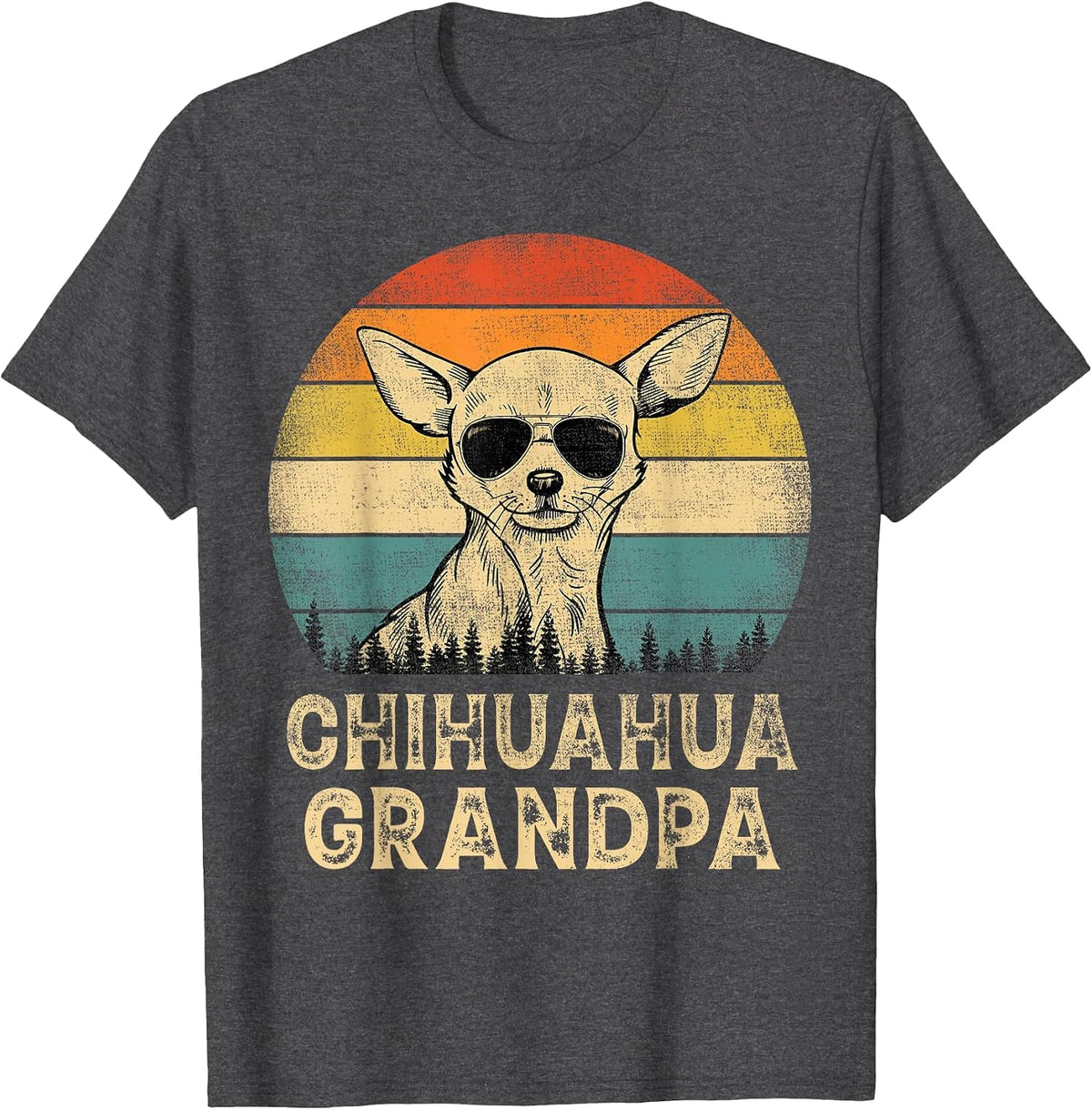Vintage Chihuahua Grandpa Dog Lovers Father's Day T-Shirt - Dark Heather Grey