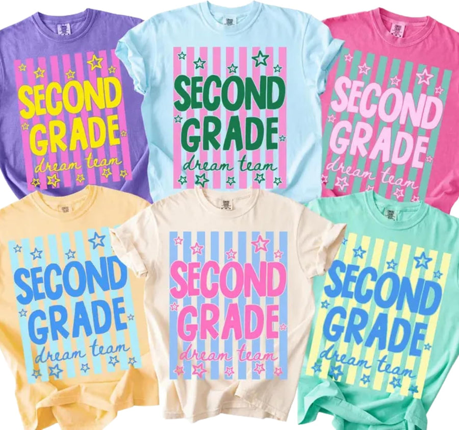 Second Grade Dream Team Shirt, 2nd Grade Teacher Team Matching Tee, Back to School Striped T-Shirt, Grade Level Teacher