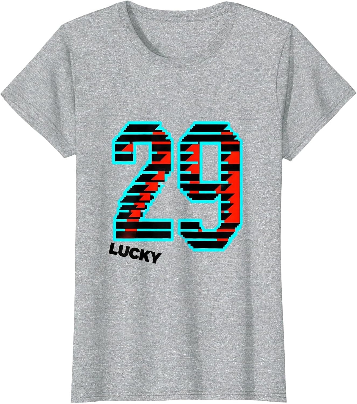 Lucky 29 New Wave Typography Jersey Digit Novelty T-Shirt - Heather Grey