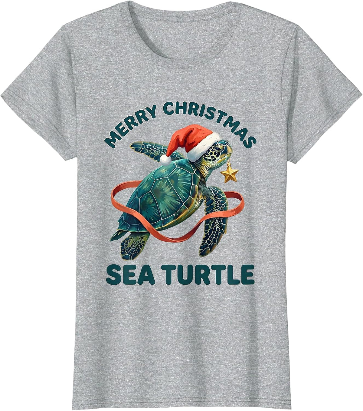 Merry Christmas Sea Turtle Cute Sea Turtle Lover Holiday T-Shirt - Heather Grey