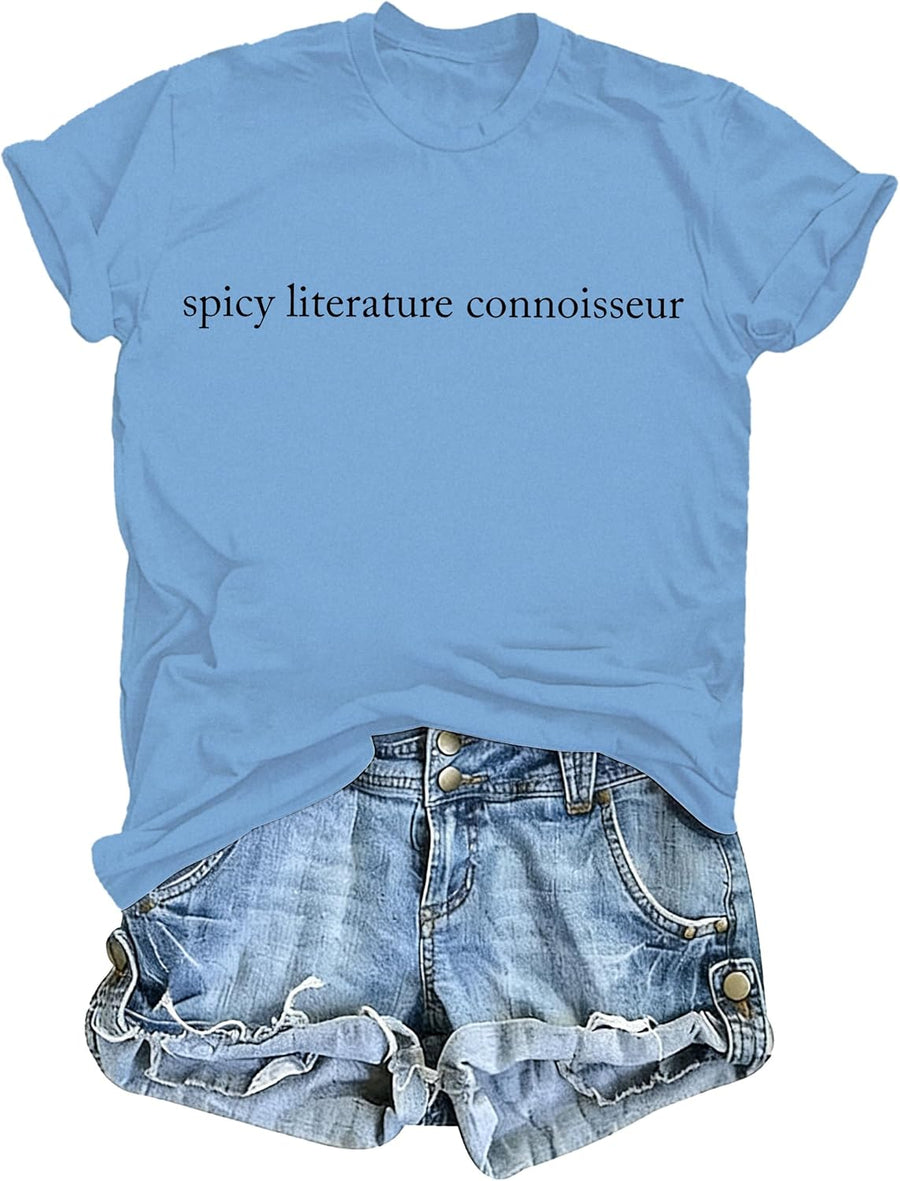 Spicy Literature Connoisseur Shirt, Funny Romance Book Lover T-Shirt for Women - Crewneck Carolina Blue
