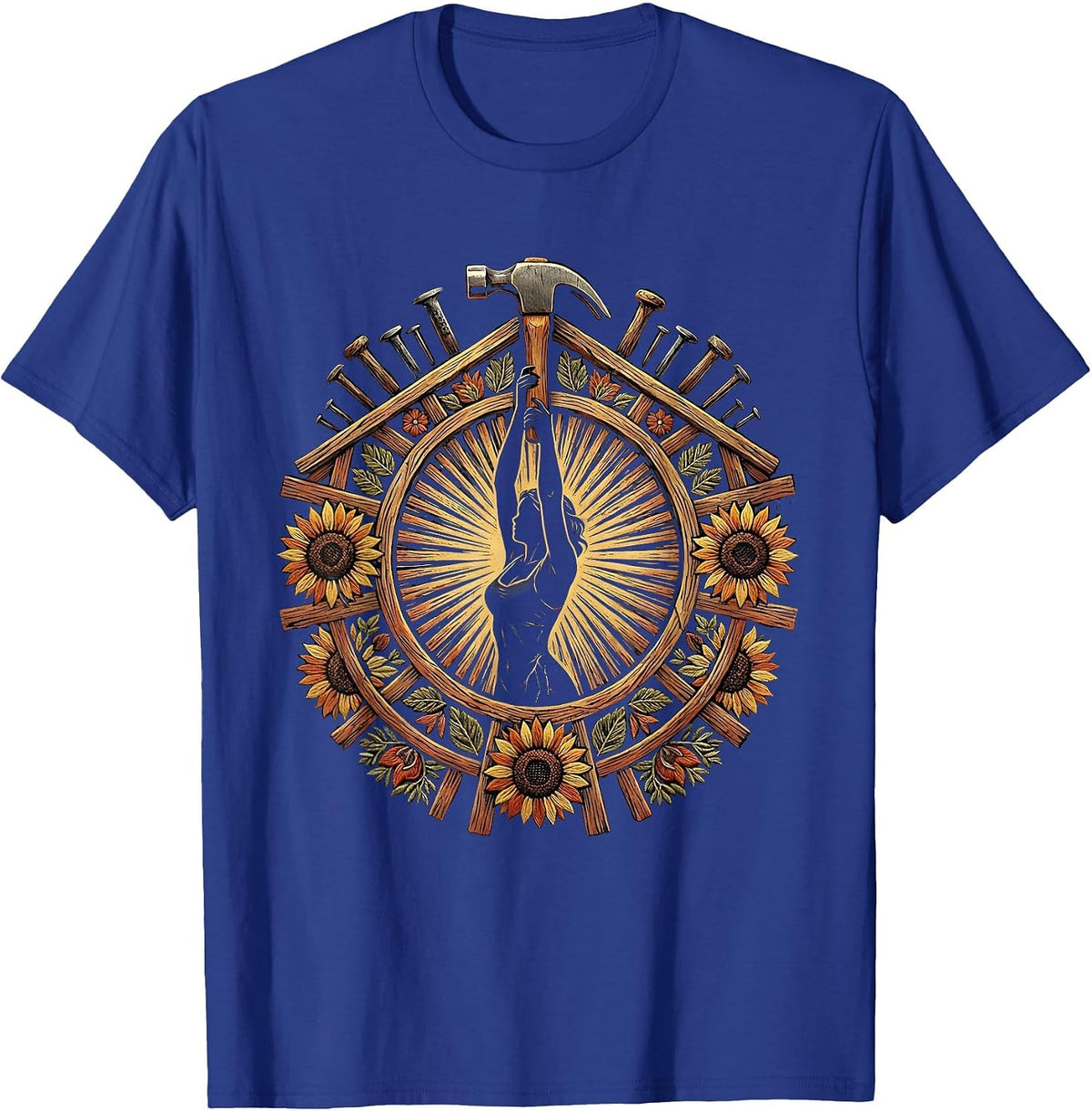 Labor Day Carpenter Hammering House Frame Graphic T-Shirt - Royal Blue