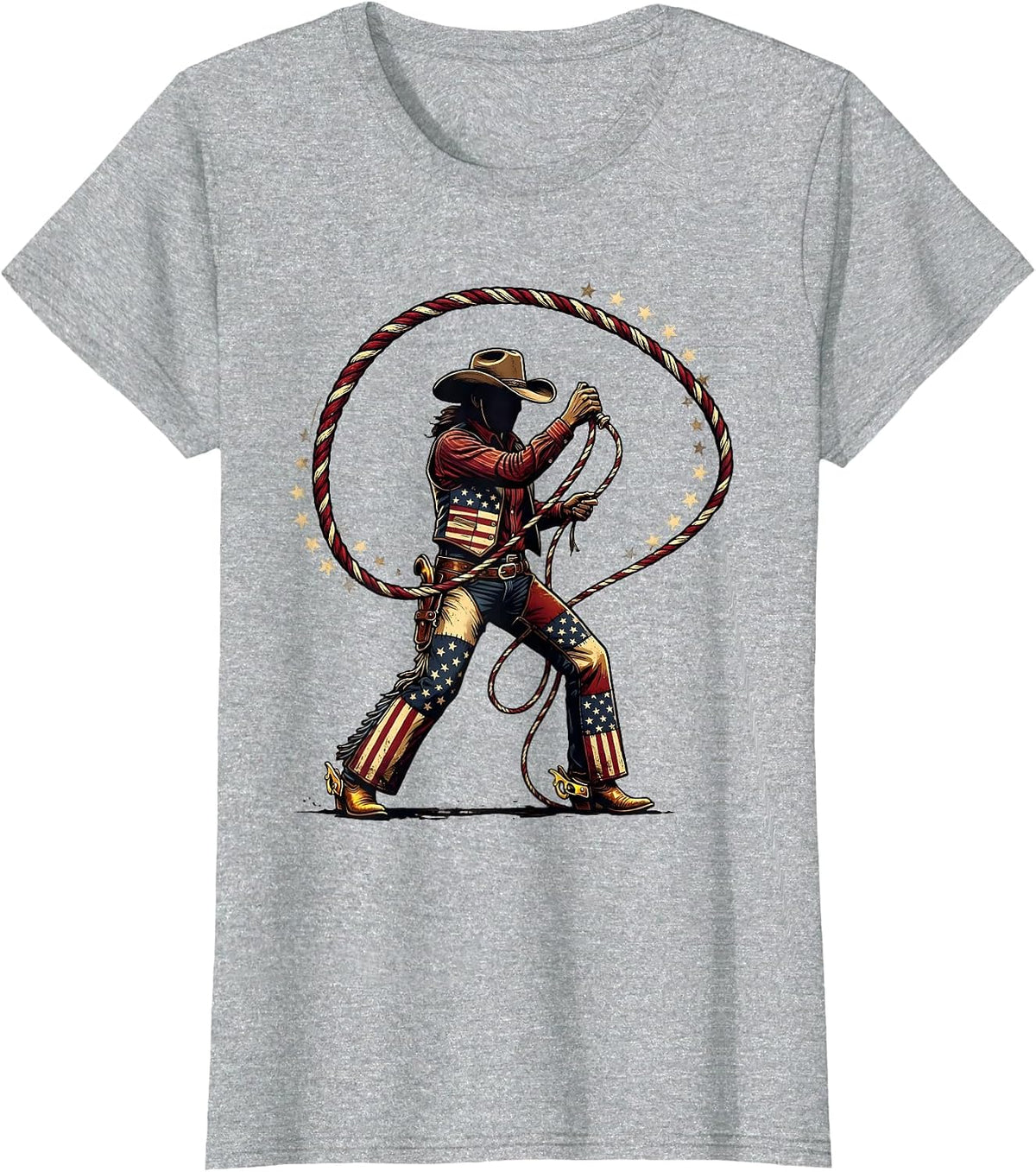 Cowgirl Lasso Western Rodeo Graphic Design T-Shirt - Heather Grey