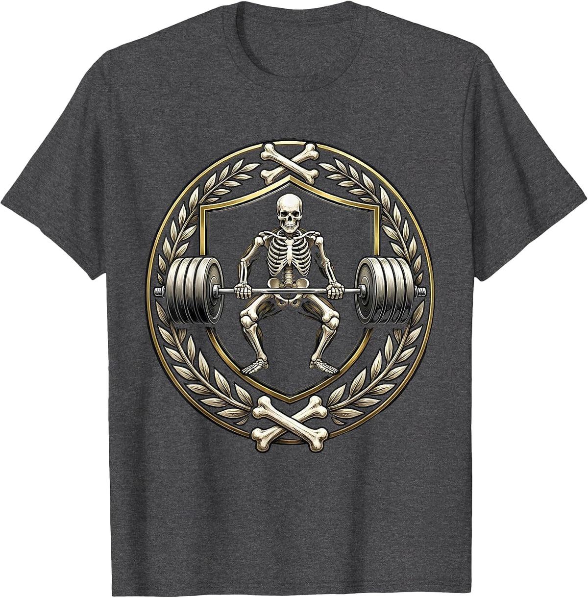 Men's Skeleton Deadlift Gym Weightlifting Graphic T-Shirt - Dark Heather Grey
