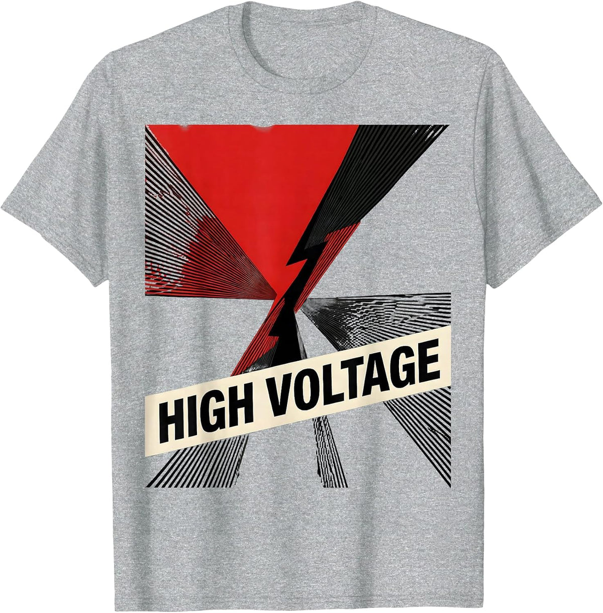 Men's HIGH VOLTAGE Bold Lightning Bolt Graphic Minimalist Icon T-Shirt - Heather Grey