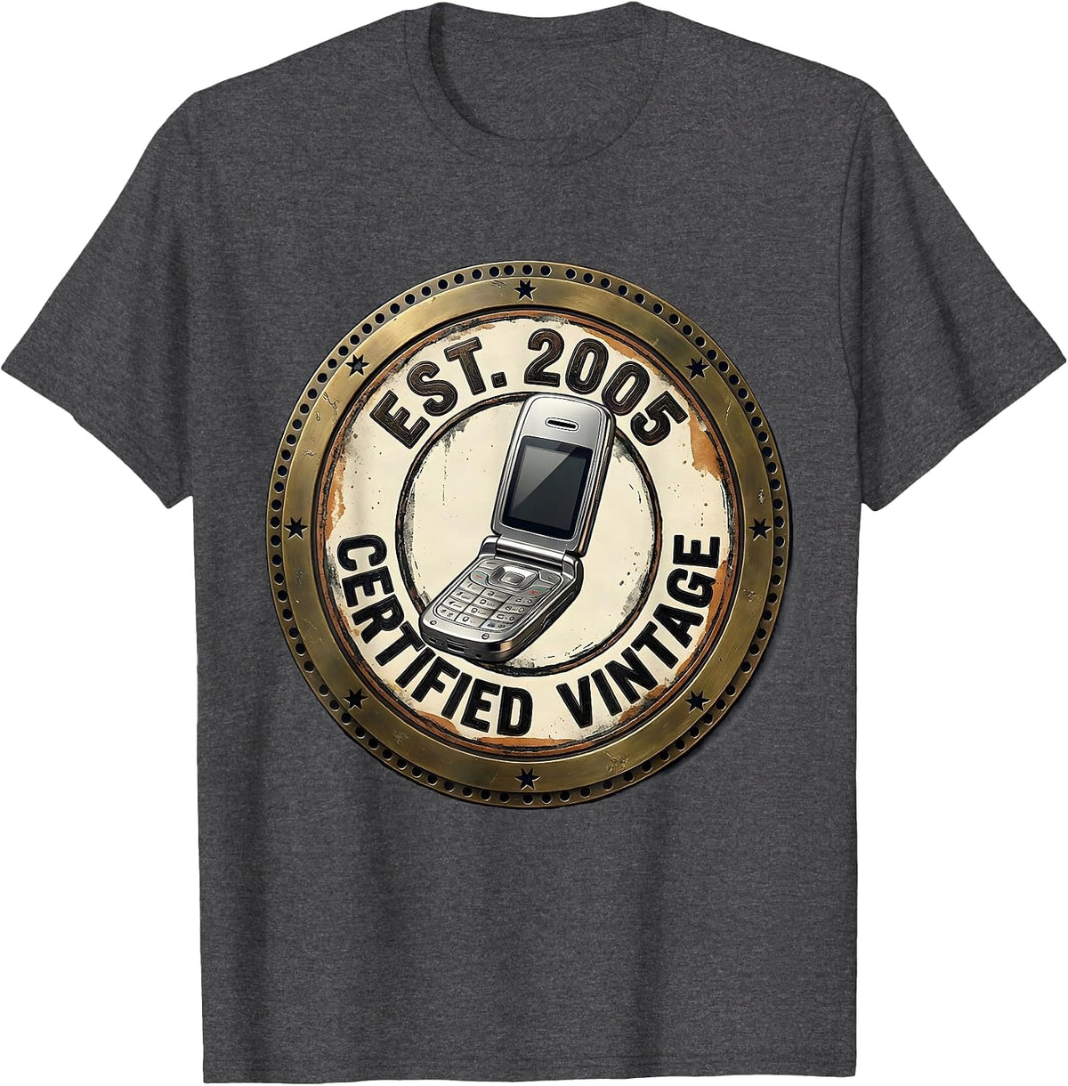 Est. 2005 Certified Vintage Vintage Birth-Year Stamp T-Shirt - Dark Heather Grey