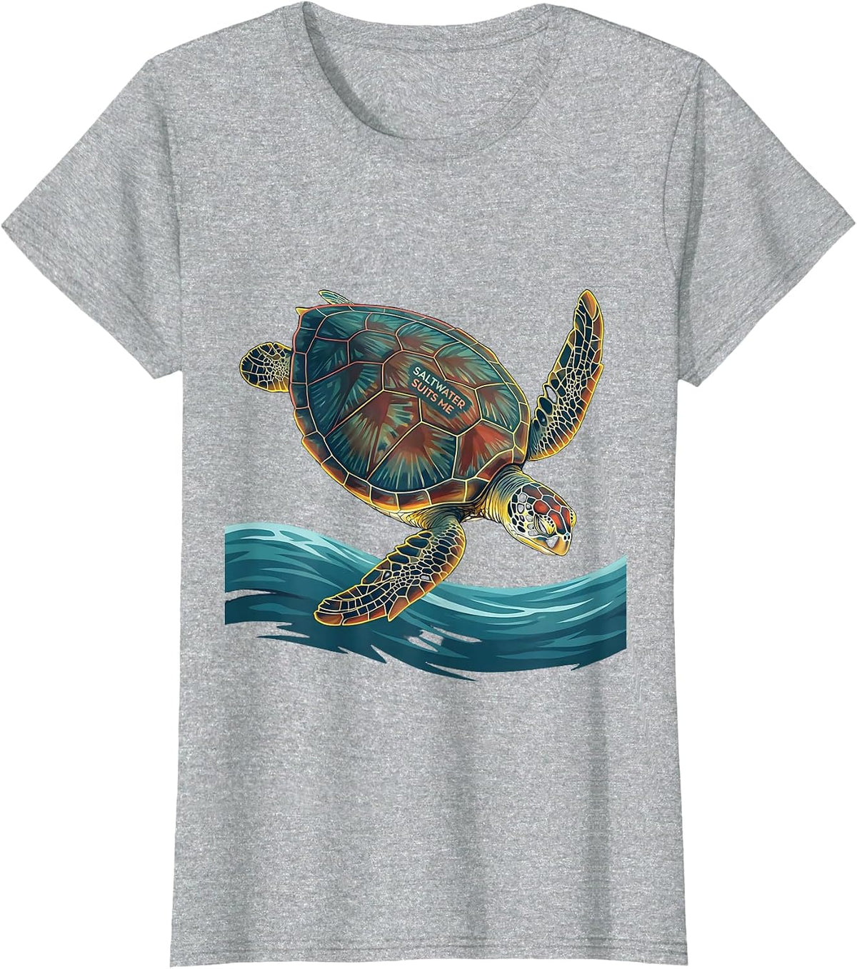 Saltwater Suits Me Flat Vector Sea Turtle Lover Souvenir T-Shirt - Heather Grey