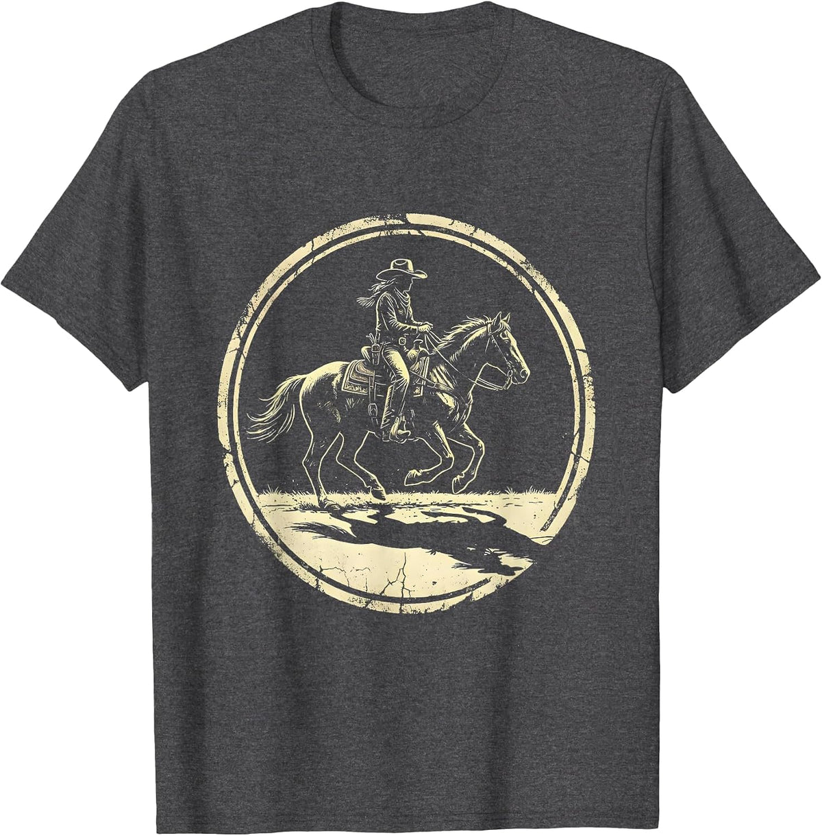 Men's Cowgirl Shadow Rodeo Graphic Design T-Shirt - Dark Heather Grey
