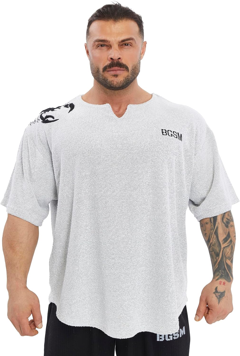Men's Gym T-Shirt Active Wear Bodybuilding Lifting Oversize Rag Top | Towel Texture, Cotton Training Top - Off-white