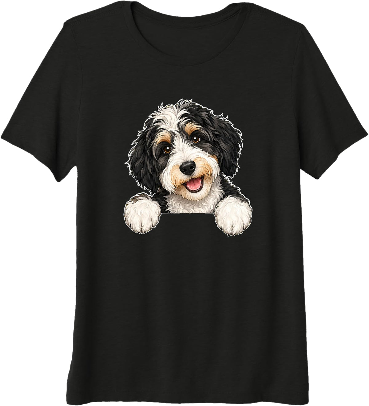 Cute Mens Womens Girls Peeking Doodle Bernedoodle Puppy Dog Premium Tri-Blend T-Shirt - Black