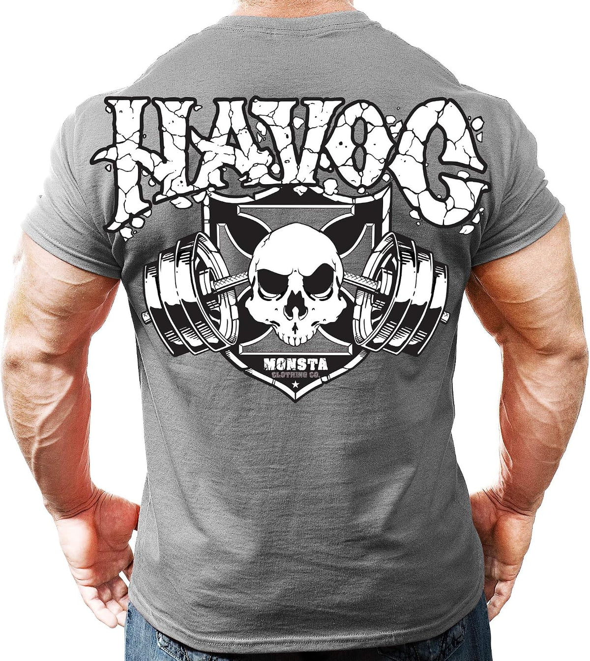 Monsta Clothing Co. Men's Bodybuilding Workout (Havoc Barbell) Gym T-Shirt - Grey