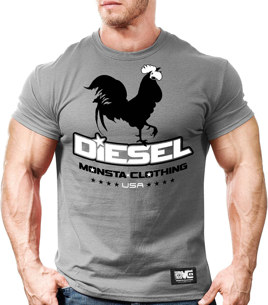 Monsta Clothing Co. Men's Bodybuilding Workout (Rooster Diesel) Gym T-Shirt - Grey T-shirt