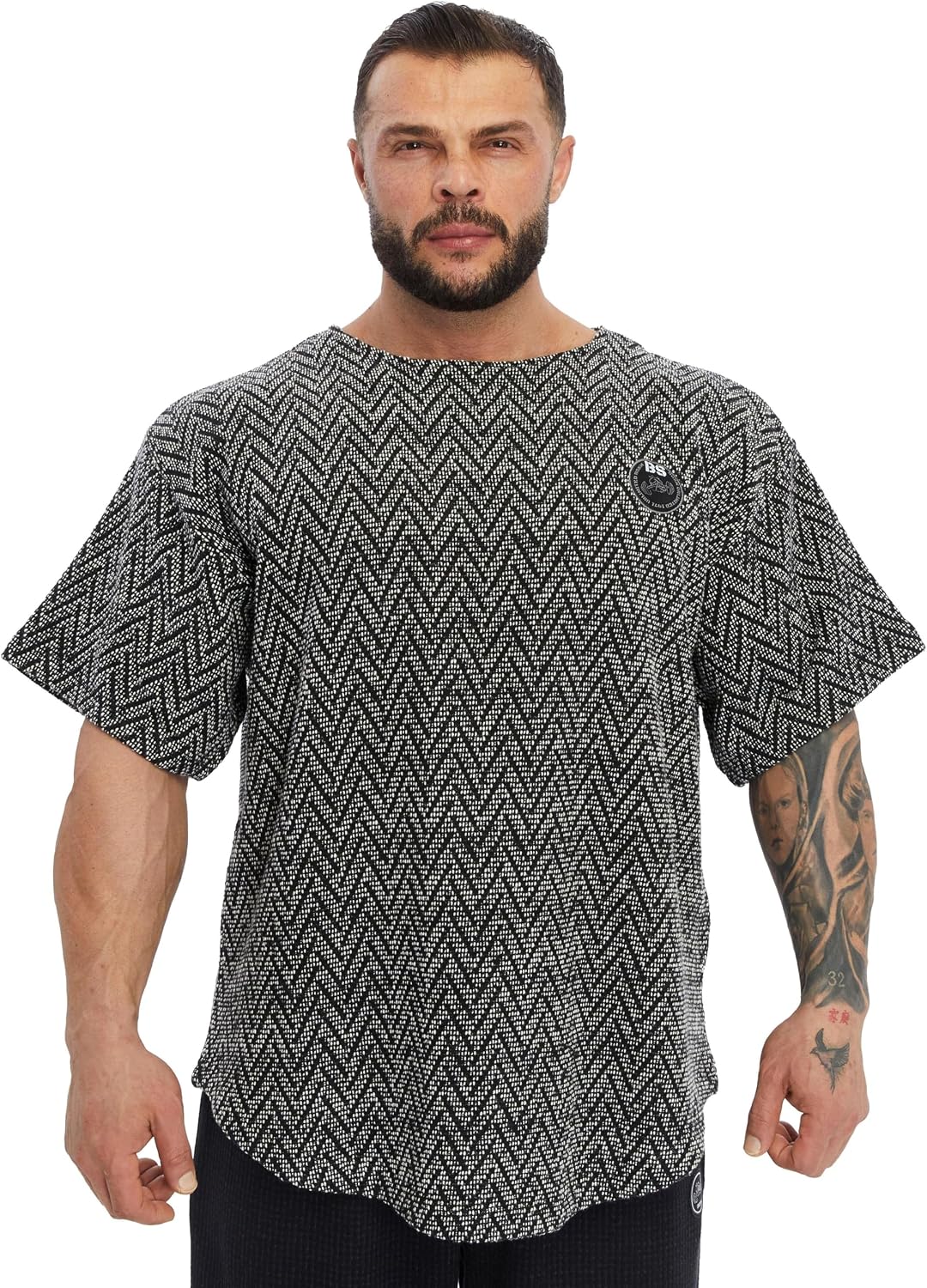 Men's Gym T-Shirt Active Wear Bodybuilding Lifting Oversize Rag Top | Towel Texture, Cotton Training Top - Dark