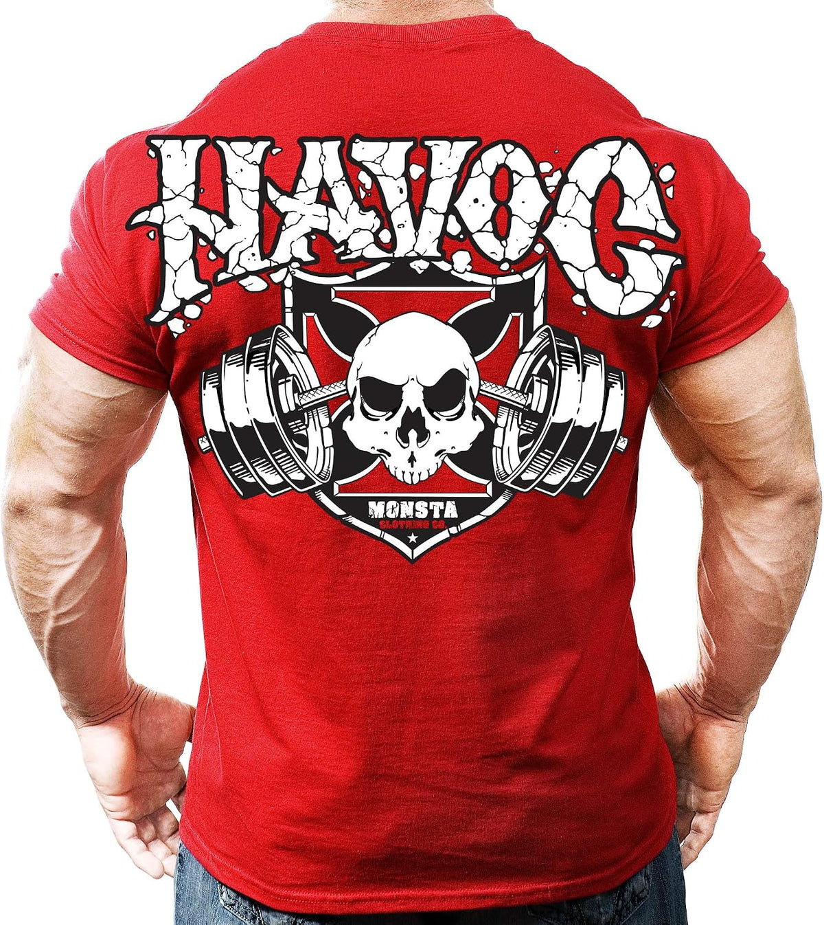 Monsta Clothing Co. Men's Bodybuilding Workout (Havoc Barbell) Gym T-Shirt - Red