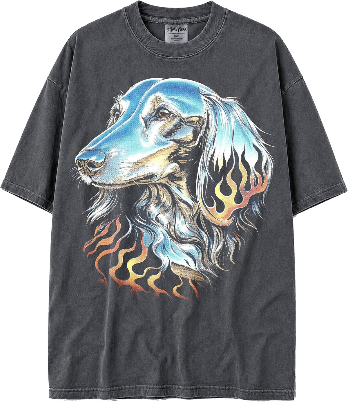 U.S.A. MAX-Heavyweight Shaka Wear 7.5oz 100% Cotton Oversized Tshirt - Chromed Out Animals with Flames - Long-haired