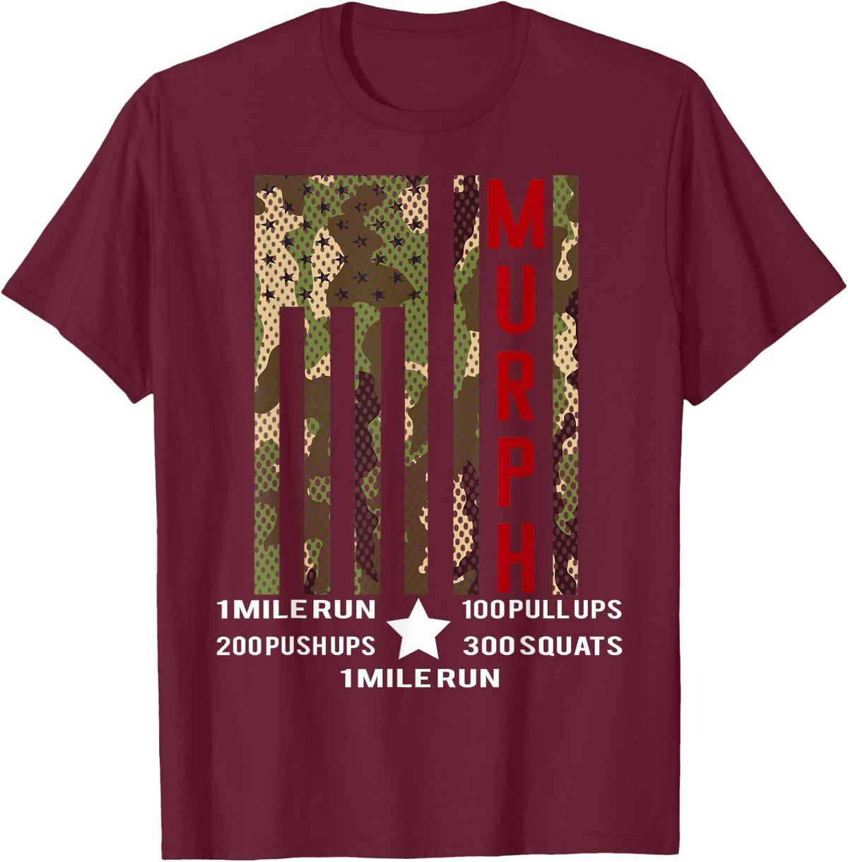 Murph Challenge Shirt Memorial Day Workout WOD Camo Gym Gear T-Shirt - Burgundy