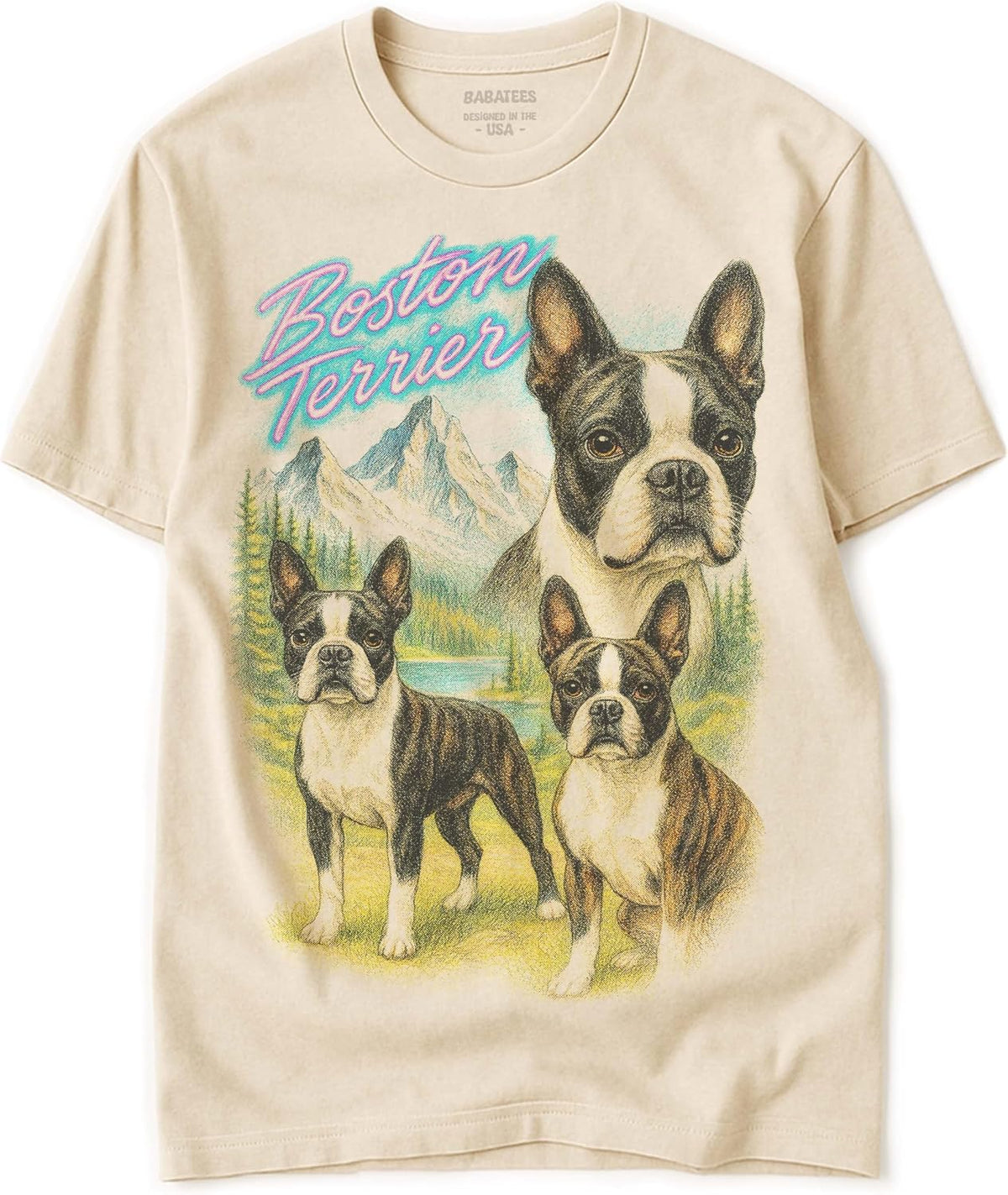 Vintage Tshirt for Dog Mom & Dad 100% Natural Undyed Cotton for Men & Women - Boston Terrier