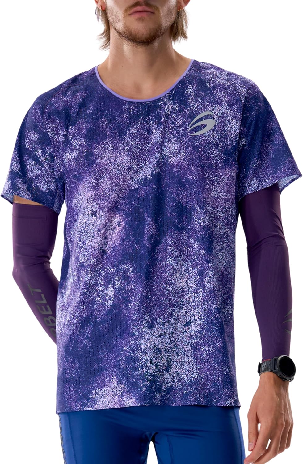 FlipBelt Men's Marathon Mesh Short Sleeve - Breathable Running Tee Shirt - Misty Purple