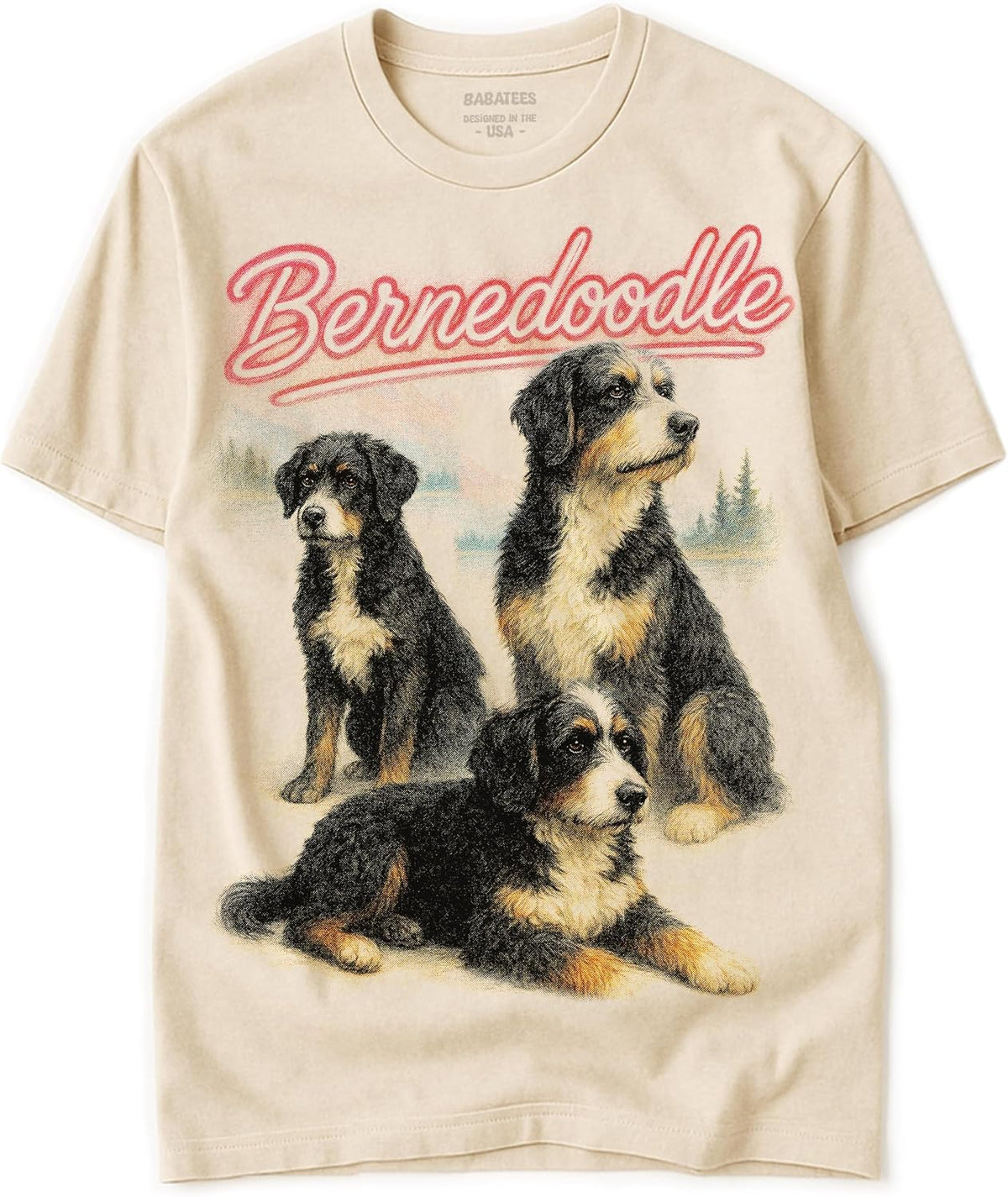 Vintage Tshirt of Mutts - 100% Natural, Raw & Undyed Heavyweight Cotton for Men & Women - Bernedoodle