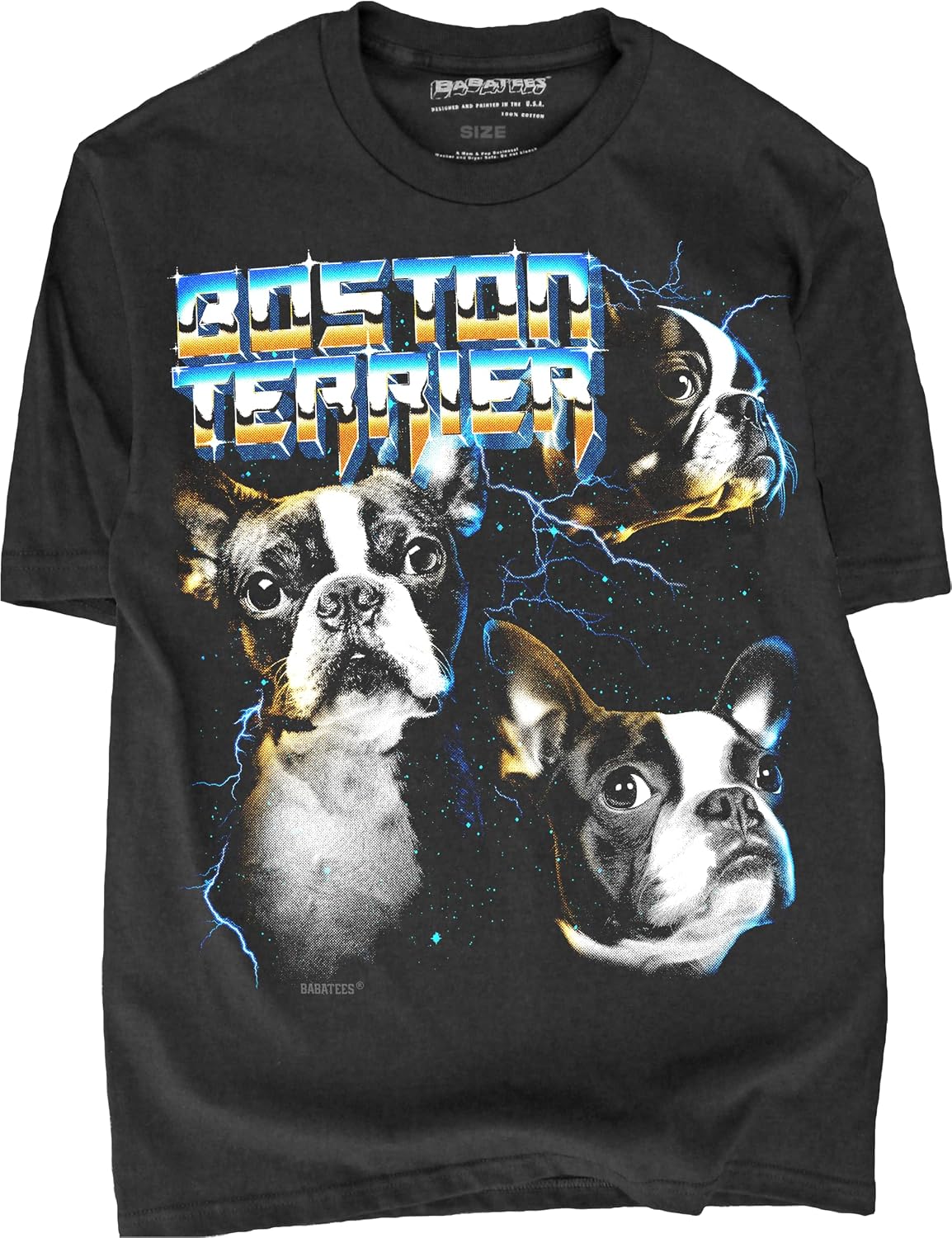 Heavy Metal 80s Animal Black Tshirt - 100% Cotton - for Men & Women - Boston Terrier