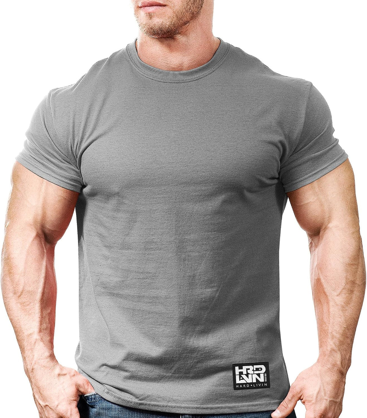 Monsta Clothing Co. Men's Bodybuilding Workout (HRD-LVN Classic-000) Gym T-Shirt - Grey