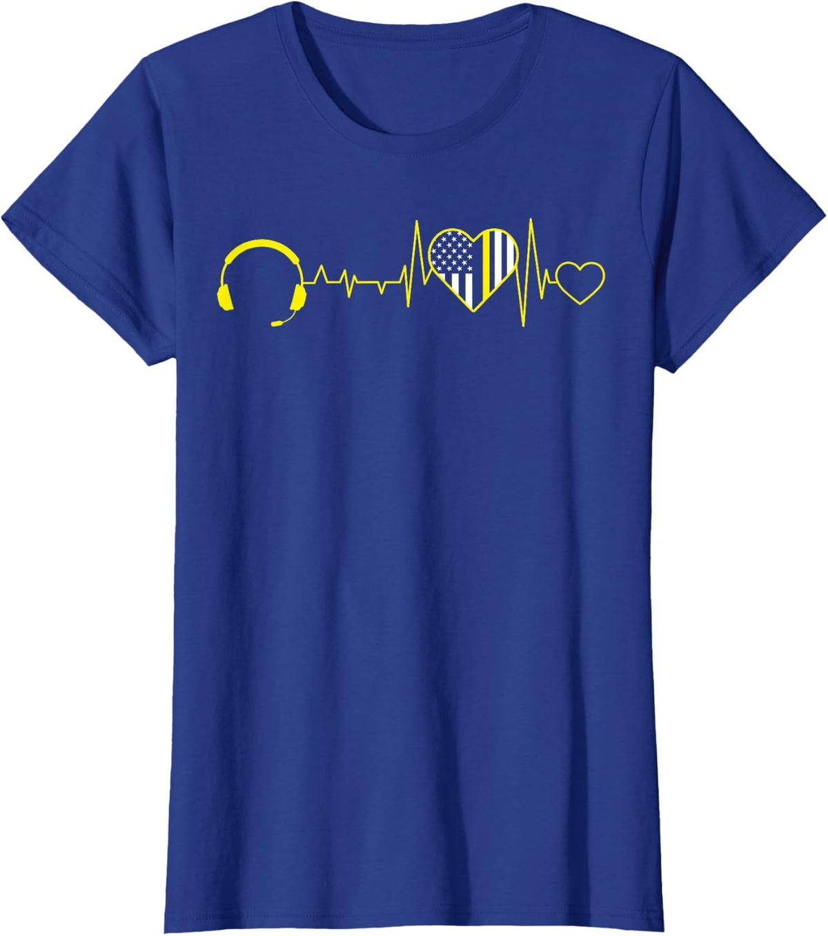 911 Dispatcher Operator EKG Heartbeat 4th of July USA Flag T-Shirt - Royal Blue
