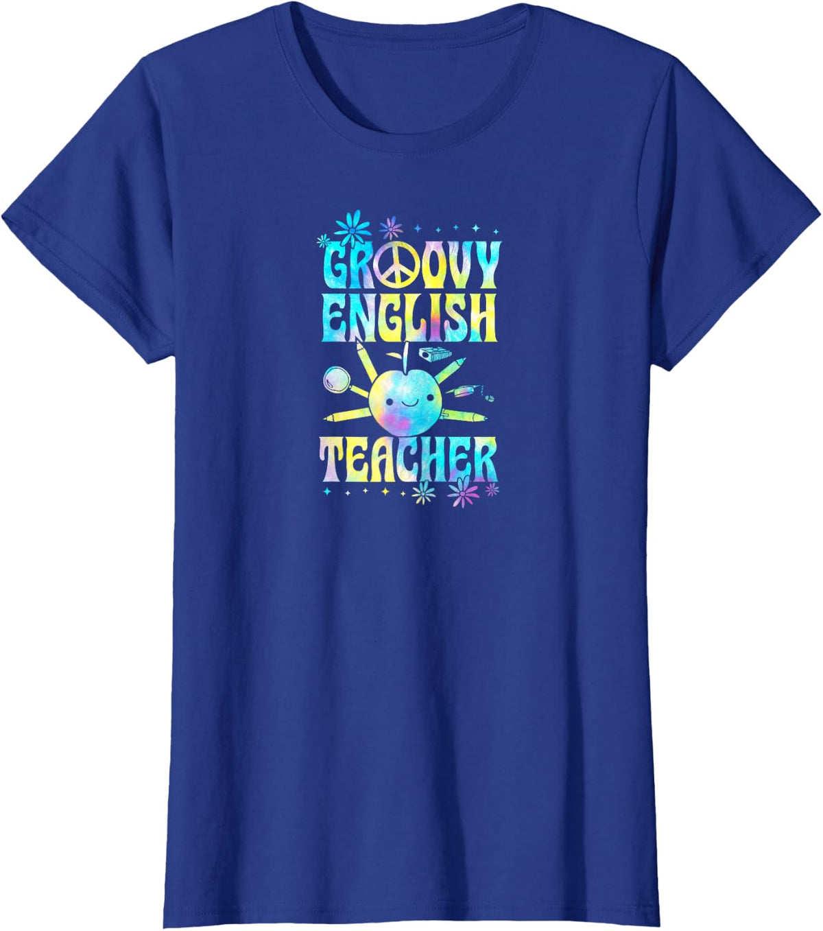 Groovy English Teacher 60s Throwback Day Peace Flower T-Shirt - Royal Blue