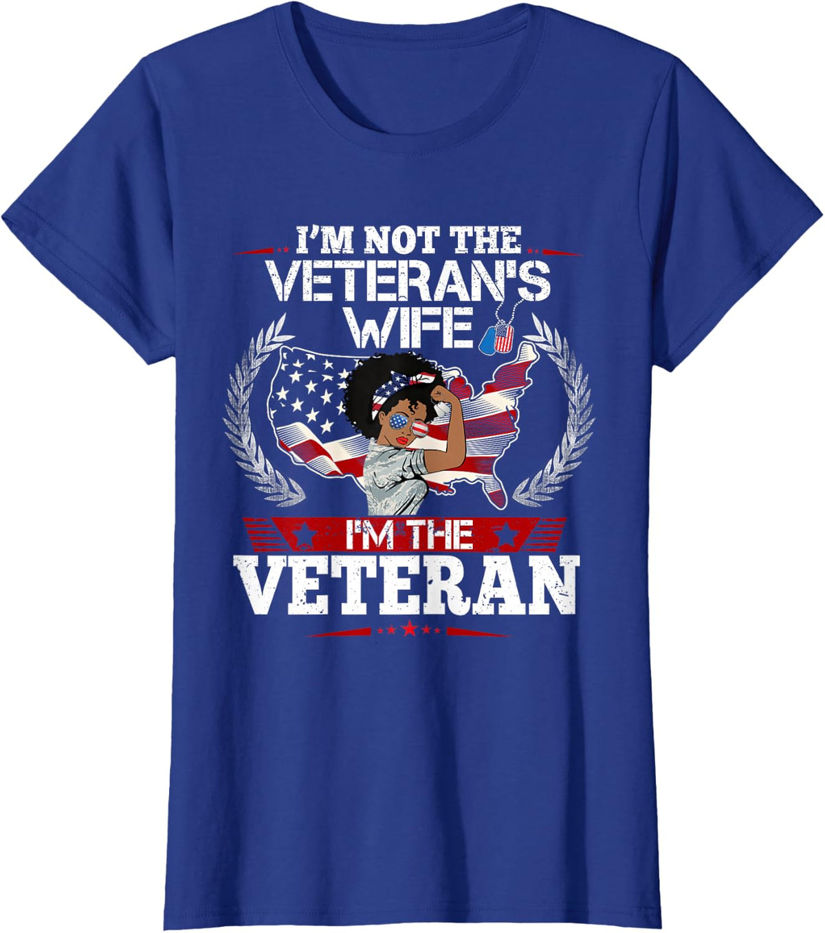 US Female Veteran Tees - I'm Not The Veteran's Wife US Flag T-Shirt - Royal Blue