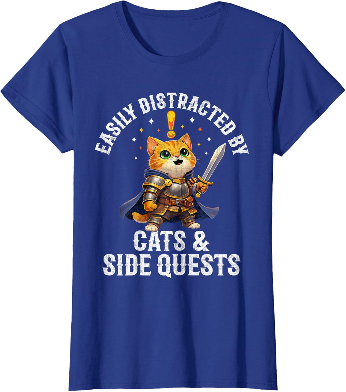 Funny Gamer Easily Distracted By Cats Side Quests T-Shirt - Royal Blue